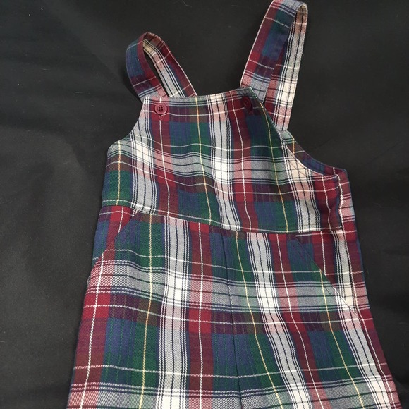 VTG 60-70's Kelly Kids Green Blue Tartan Plaid Bib Romper Size XXS 2 - Picture 4 of 6